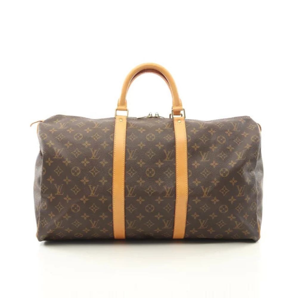 Louis Vuitton Keepall Monogram Canvas Leather Travel Bag Brown